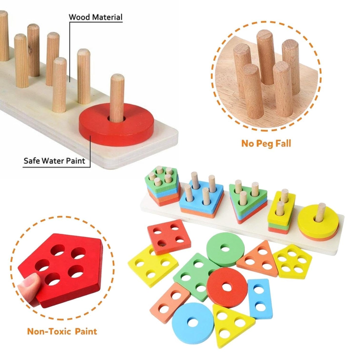 Montessori Toys Wooden Sorting & Stackable Blocks for 1-3 Year Old