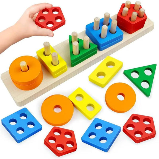 Montessori Toys Wooden Sorting & Stackable Blocks for 1-3 Year Old
